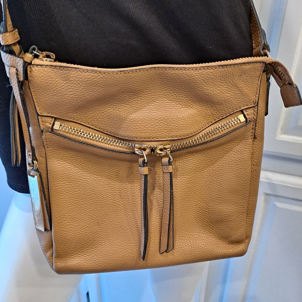 Vince Camuto (Oak) Tan Leather Crossbody Bag with Gold Accents